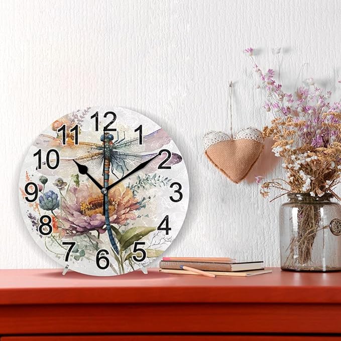 Insect Dragonfly Wall Clock Non Ticking Silent Kitchen Clock Large Battery Operated Clocks 10 inch for Living Room Bedroom Decor