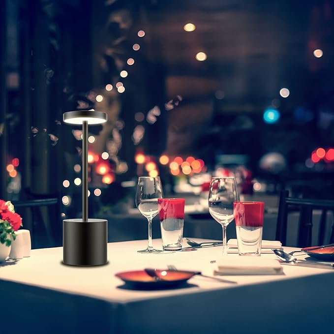 LED Cordless Table Lamp,Rechargeable 3 Color Stepless Dimming Battery Operated Lamp,Metal Portable Indoor and Outdoor Night Light,for Home Office/Living Room/Restaurant/Study.(Black)