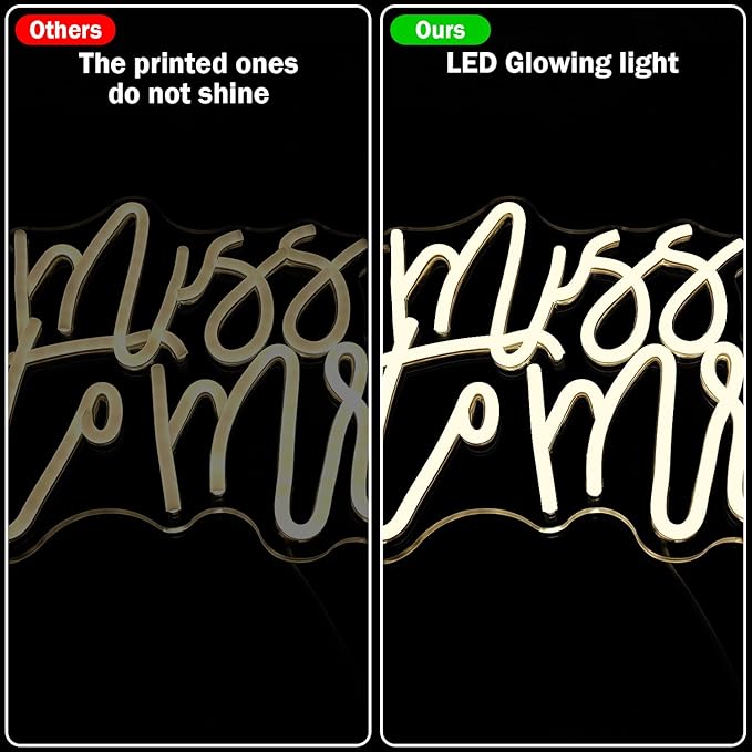 Miss to Mrs Neon Sign for Bridal Shower Decor Dimmable Led Wedding Neon Sign for Backdrop, Miss to Mrs Neon Light for Wall Decor Warm White Party Banner Bridal Shower Decoration