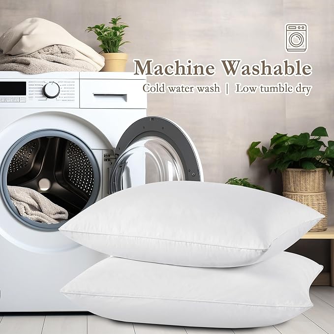 puredown® Feather Pillows with 100% Cotton Cover, Set of 2 Bed Pillows for Sleeping, Queen Size