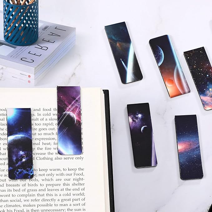 30 Pieces Magnetic Bookmarks Space Planets and Starry Night Sky Bookmarks Magnetic Page Clip Markers for Kids Book Marks for Book Lovers Reading School Library Supplies (Starry Night Sky Style)