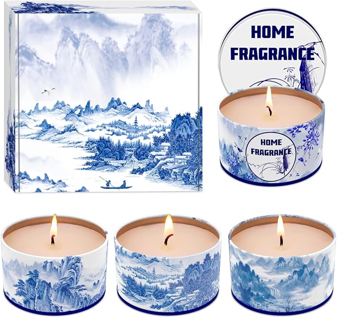 Christmas Scented Candles Gift Set for Home Women, Natural Soy Wax Lavender, Vanilla&Jasmine, Lilac and Gardenia Aromatherapy Stress Relief Candles in Metal Tins for Anxiety Relaxation, 4 Packs