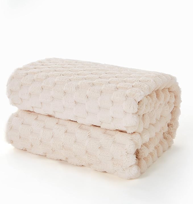 EXQ Home King Size Blanket for Bed or Couch - 3D Imitation Turtle Shell Jacquard Decorative Fleece Blankets - Cozy Soft Lightweight Fuzzy Flannel Blanket Suitable for All Seasons(90"×108",Beige)