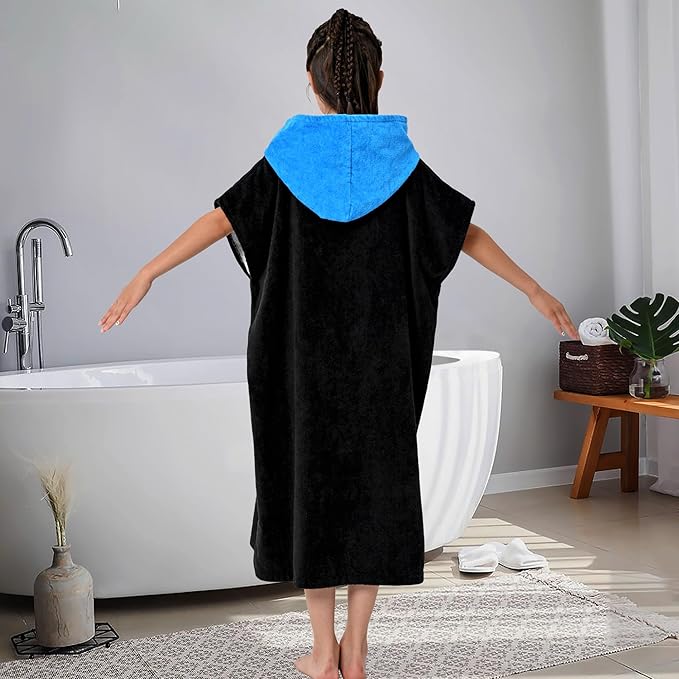 VOOVA & MOVAS Black Changing Robe for Teens,8-14Yearsï¼Thick 100% Cotton, Absorbent Hooded Towels for Girlsï½Boys,Surf Poncho for Pool, Beach, Bath,Swim