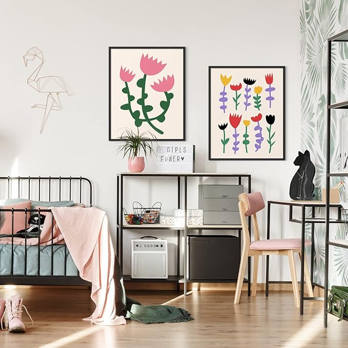 Habseligkeit Boho Wall Art Prints, Flower Market Retro Posters, Vintage Danish Pastel Art Prints, Colorful Abstract Girls Room Decor Aesthetic for Bedroom Wall Decor(8x10inch, Unframed
