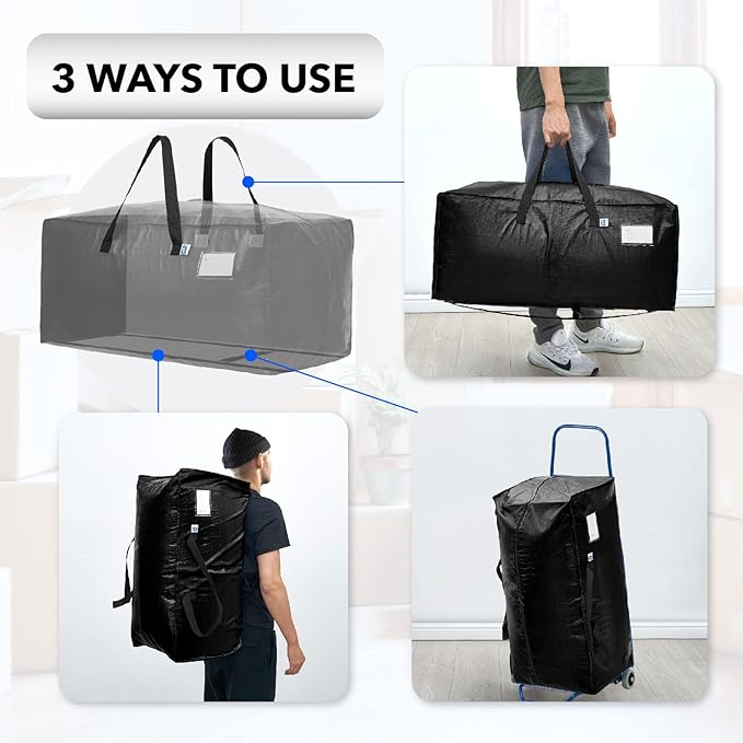 Moving Bags Heavy Duty,Extra Large Moving Bags for Travel/College Packing/Storage/Organization/Seasonal Clothes & Bedding Storage,Moving Supplies Bins,Compatible with Ikea Frakta Cart (Black,6 Pack)