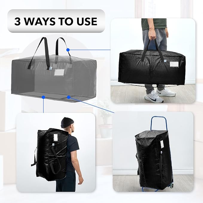 Moving Bags Heavy Duty,Extra Large Moving Bags for Travel/College Packing/Storage/Organization/Seasonal Clothes & Bedding Storage,Moving Supplies Bins,Compatible with Ikea Frakta Cart (Black,8 Pack)