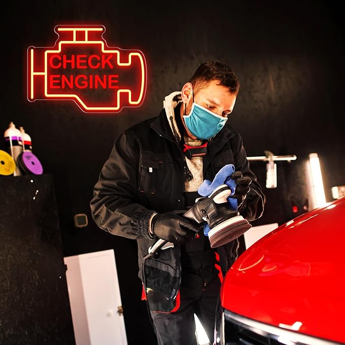 Check Engine Neon Sign, 15 * 11in Garage Led Neon Light, Dimmable LED Neon Signs for Wall Decor, Powered by USB Neon Sign, Wall Art Gift for Men, Neon Signs for Man Cave Garage Room Auto Repair Shop