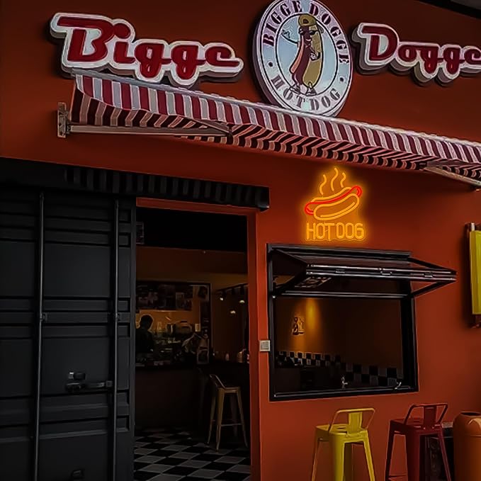 Hot Dog Neon Sign Led Neon Signs Dimmable Hot Dogs Neon Sign for Wall Decor Neon Light Sign Light Up Sign for Hot Dogs Shop Unique Business Fast Food Shop Bar Decor Birthday Gift