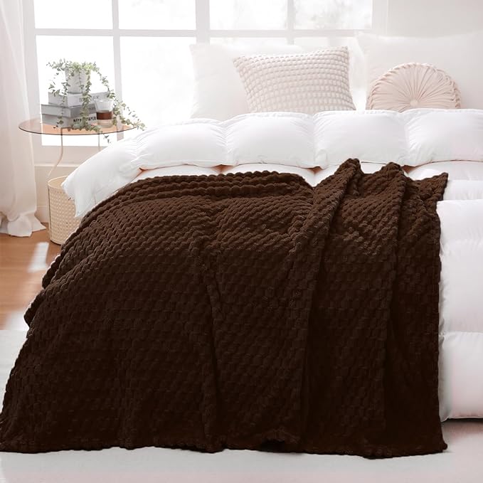 Puncuntex Brown Throw Blanket 50"×60" inches Fuzzy 3D Jacquard Decorative Flannel Fleece Super Soft Plush Cozy Blanket for Couch Sofa Chair Lightweight