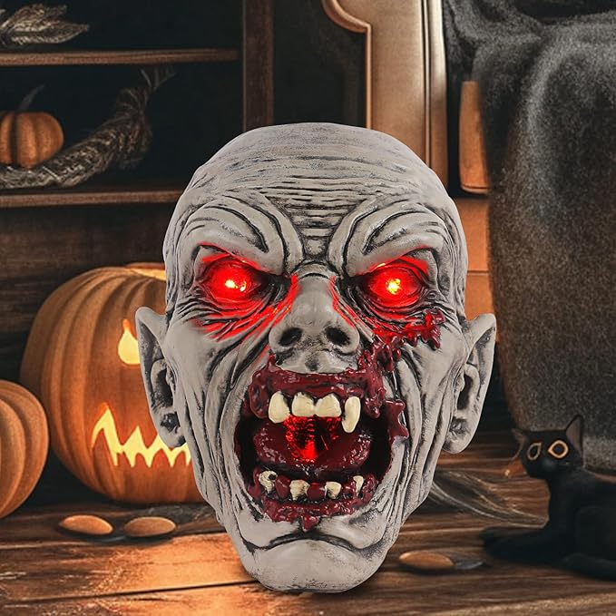 Halloween Zombie Head Decor - Solar Garden Statue, Spooky Outdoor Decoration Unique Garden Decor for Outside Yard Porch Lawn