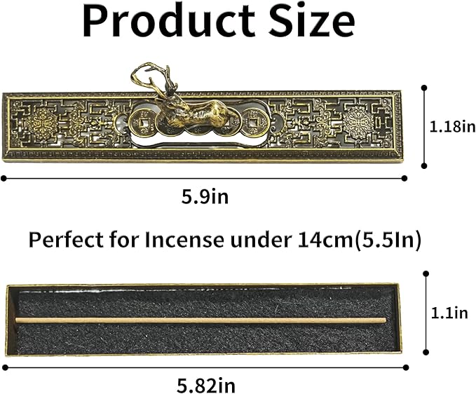 Windproof Copper Incense Holder - Chinese Style for Sticks up to 5.5 Inches, Perfect for Home Altar, Yoga Studio, Temple & Meditation,Deer-1
