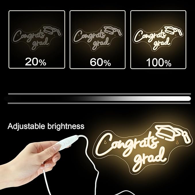 NOSUN Congrats Grad Neon Sign Grad Neon Signs for Wall Decor, Warm White LED Signs for Classmates friends family, USB Neon Word Sign for Party Club Light Up Sign, The best gift for graduating friend