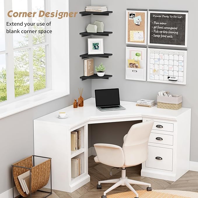 Forbena Black Corner Floating Shelves for Wall Set of 4, Small Rounded Corner Shelves Wall Mount for Bedroom Books, Mini Wood Hanging Corner Shelf for Bathroom Decor, Living Room, Small Spaces