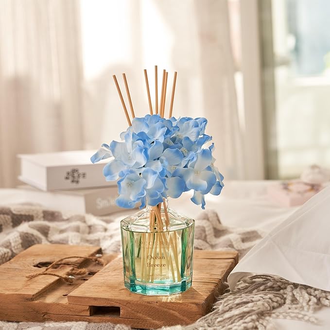 COCORRÍNA Reed Diffuser - Ocean Breeze 8.5oz Flower Reed Diffuser Set with 8 Sticks, Home Fragrance Reed Diffuser for Home Bedroom Office Bathroom Shelf Decor (Master Collection)