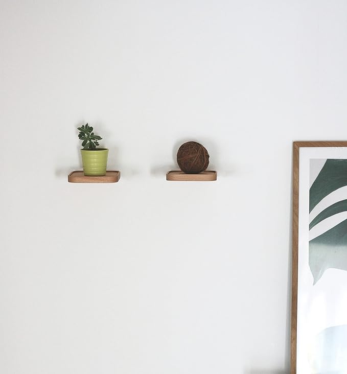 Raft Floating Shelf Wood Round Wall Mounted Showcase Wall Shelf Hanging Planter Storage Wooden Shelf for Plants Photo Candle Invisible Wall Decoration Design Set of 2 (Square 4.7 inch)