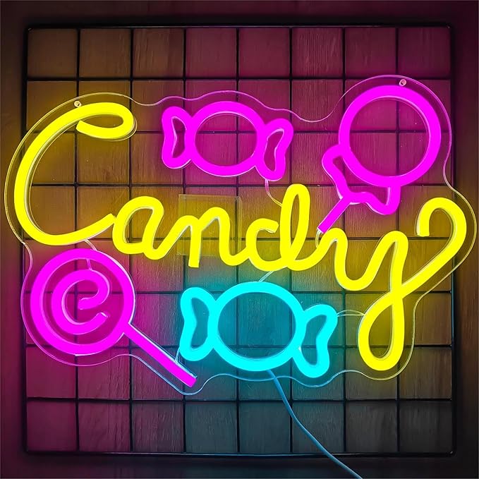 Candy Neon Sign Lollipop Neon Sign for wall decor Dimmable neon led sign candy neon lights sign light up sign for Candy Shop Lollipop Store Halloween Home Party for Teen Birthday Gift