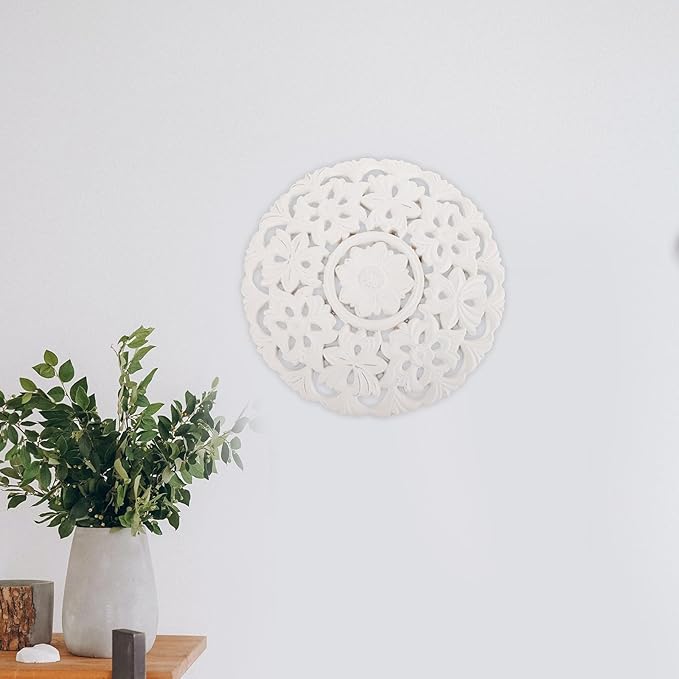 ARTIBETTER Wood Carving Decals Wall Art for Living Room Mandala Wood Wall Art Medallion Wall Panel Medallion Wall Decor Round Table Top Decor Wall Art Adorn Art Supplies Wooden Wall-mounted