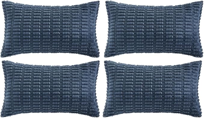Fancy Homi 4 Packs Dusty Blue Decorative Throw Pillow Covers 12x20 Inch for Living Room Couch Bed Sofa, Rustic Farmhouse Boho Home Decor, Soft Plush Striped Corduroy Square Cushion Case 30x50 cm