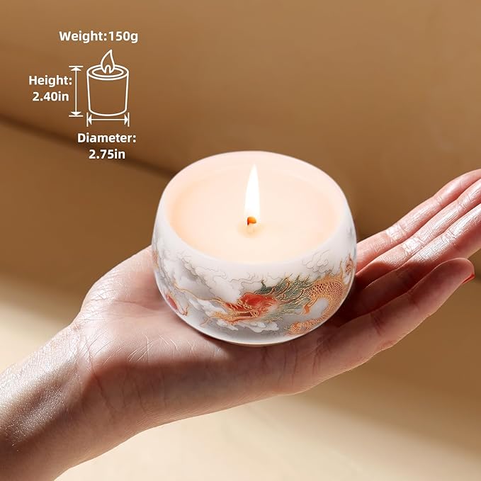 KONNI Scented Candles Gifts for Women Men 2PCS 5.3 Oz Wisteria Scent Ceramic Jar Candles Home Scented 60 Hours Bruning Time Soy Wax Dragon and Phoenix Aromatherapy Candles Decoration