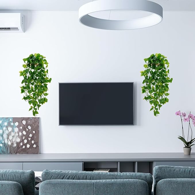 BLEUM CADE Fake Hanging Plants, 4pcs Artificial Hanging Plant, Faux Pothos Vines Hanging Plant Greenery for Wall Home Living Room Indoor Outdoor Decor (No Baskets)