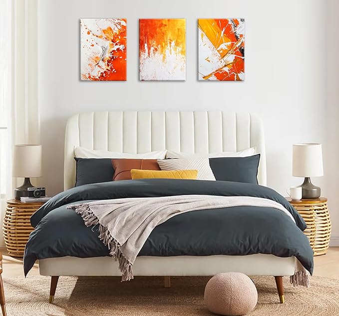 JiazuGo 3 Piece Modern Abstract Canvas Wall Art - Burnt Orange Textured Paintings for Bedroom and Bathroom Decor, Aesthetic Fall Room Decorations Ready to Hang