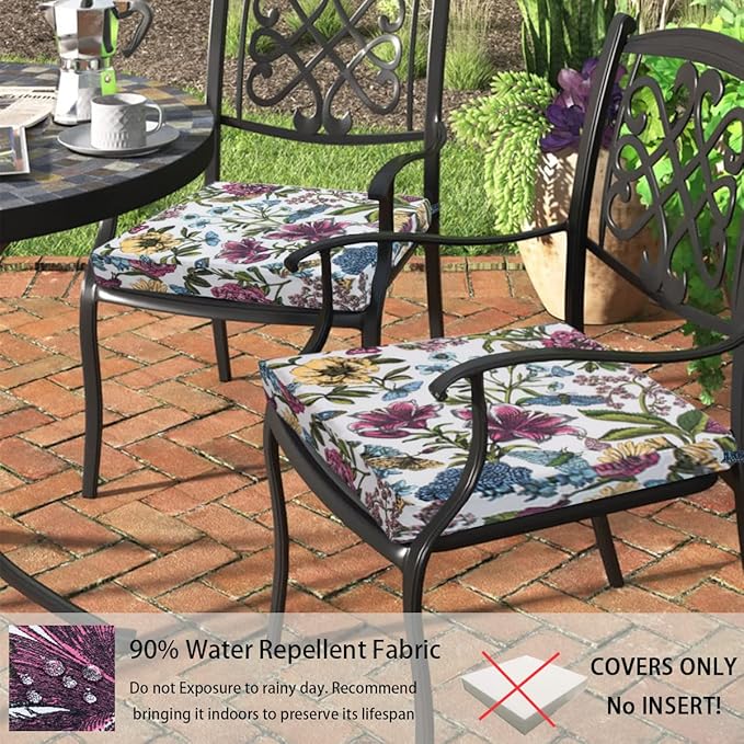 FUNHOME Outdoor Cushion Covers 24 x 22 x 4 inch,Set of 2,Replacement Seat Cushion Cover for Patio Furniture Chair,Water Resistant,Fade-Resistant Slipcover Only,No Insert(Butterfly Flower)