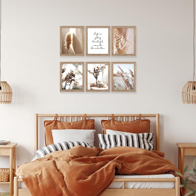Framed Nature Wall Art Prints Canvas Art Wall Decor with FRAME Botanical Print Pictures Reed Dried Flower Plant Poster for Home Bedroom Living Room Decor (Withered Leaves Art, 11"x14" FRAMED)