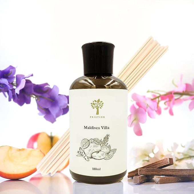 PRISTINE Maldives Villa/Inspired by Marriott Hotel Reed Diffuser Refill with Reed Sticks | Citrusy Grapefruit, Apple/Ocean Breeze/Sandalwood Oil Diffuser Refills | Hotel Reed Diffuser Oil Refill