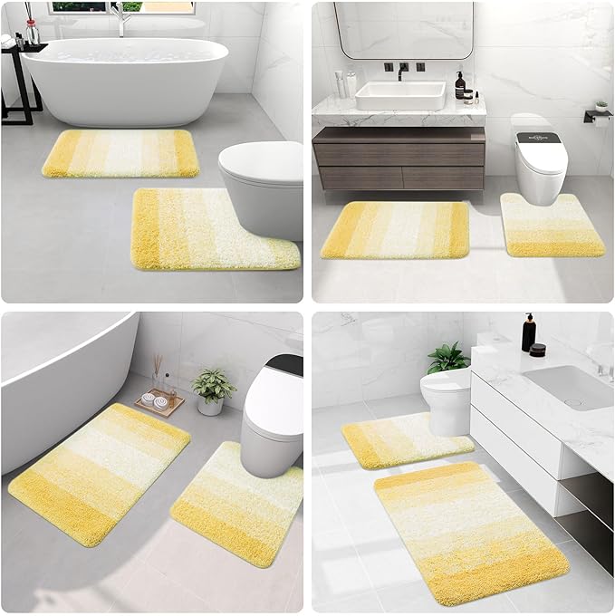 Arotive Microfiber Bathroom Rugs, Shaggy Soft and Absorbent Bath Rug, Non-Slip, Thick Plush Machine Washable Dry Bath Mats for Bathroom, Tub and Shower, 36x24, Light Yellow