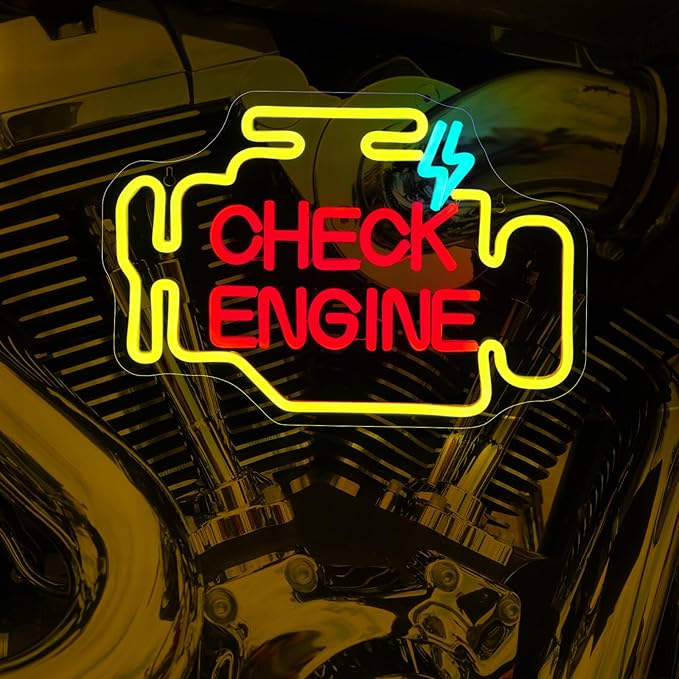 Check Engine Neon Sign Led Neon Signs for Wall Decor Yellow Light Up Sign Preppy Girls Room Decor USB Powered