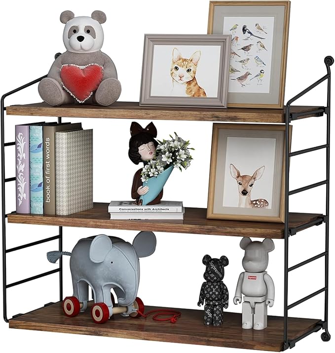 Floating Shelves Rustic Wood Wall Shelves Adjustable Metal Frame Decorative Hanging Storage Shelves for Bathroom, Living Room, Bedroom, Kitchen, Office 24 Inch (16 in)