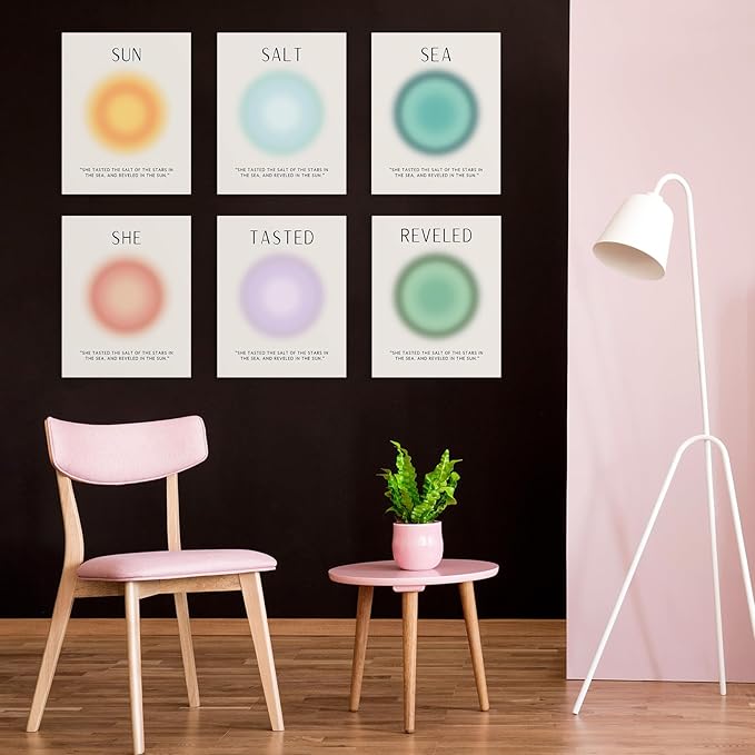Habseligkeit Angel Number Posters for Room Decor Aesthetic, Aura Wall Art Prints, Positive Gradient Home Decor for Girls Dorm Bedroom, Unframed, 8x10in, Set of 6