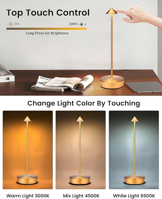 Rechargeable Cordless Table Lamp, 7000mAh Portable Led Table Light 2 Pack, Battery Operated Lamp Waterproof, Outdoor Table Lamp for Dining Restaurant Patio Bedroom Office