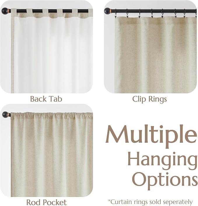 jinchan Oat Linen Blend Curtains for Living Room 108 Inch Length Extra Long 2 Panels Curtains for Sliding Glass Doors, 50 Inch Wide Drapes with Rod Pocket Back Tab(50W x 108L, Oat)