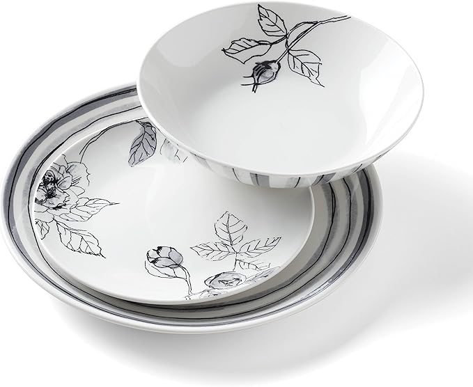 Oneida Sketchbook Piece Dinnerware Set, 12 Count, White, Dorm Necessities, Dorm Essentials
