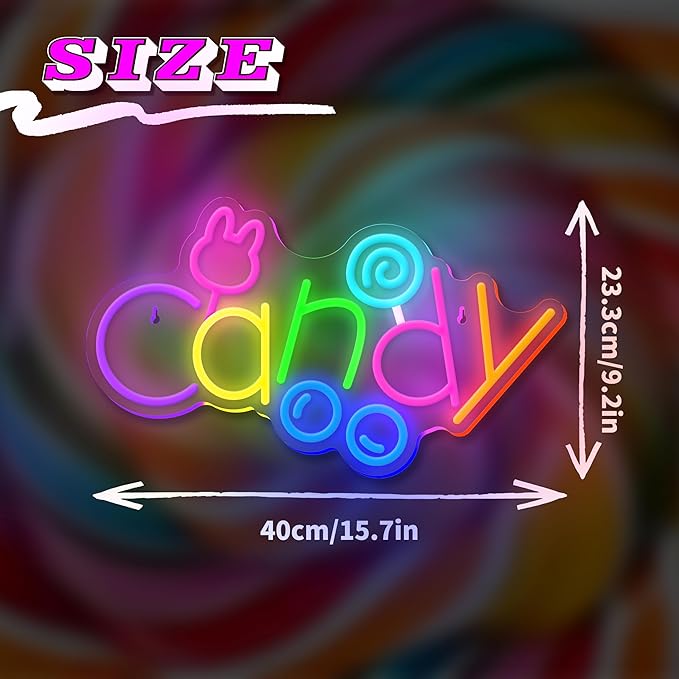 Candy Neon Sign USB Powered LED Bunny Candy Neon Signs Dimmable LED Neon Lights for Bedroom Candy Bar Shop Candy Cart Display Halloween Party Candy Land Party Art Decoration Birthday Gifts