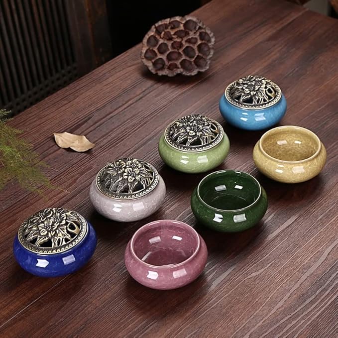 Ceramic Incense Burner, Coil Cone Stick Incense Burner Holder, Home Ornaments Incense Seat, Disc Censer Zen Decor (Fambe Blue)