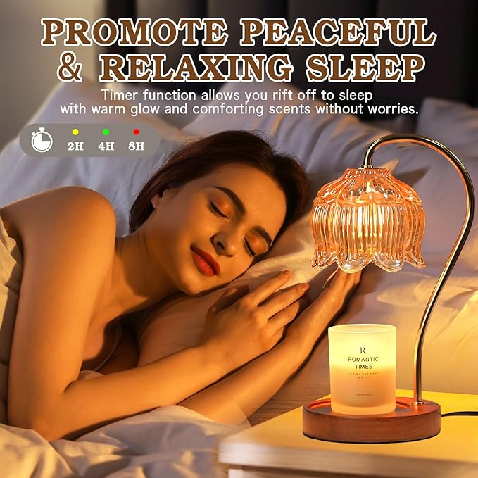 Dimmable Flower Candle Warmer Lamp with Timer, Candle Lamp Warmer, Unique Gifts for Women Mom, Anniversary Birthday Gifts for Her House Warming, Lotus Candle Warmer Light for Jar Candles, Home Decor