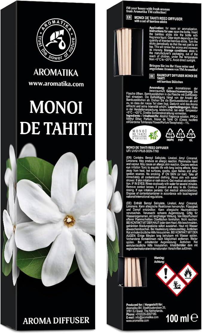 Reed Diffuser Monoi de Tahiti and Coconut - 2x3.4 Fl Oz - Reed Diffuser - Room Fragrance - Home Fragrance - Air Freshener - SPA - Home - Office - Fitness Club