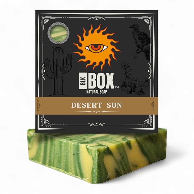 Black Box Limited USA MADE Men's Natural 5oz Bar Soap, Moisturizing Body Wash Made from Natural Oils - Handmade Cold Process No Harsh Chemicals Sage Greens (Desert Sun)