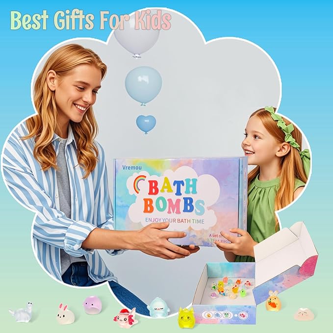 Bath Bombs with Toys Inside - 15pcs Bath Bombs with Glow in The Dark Surprise Inside, Natural and Colorful Bubble Bath Fizz for Kids, Gift Set for Birthdays, Halloween and Christmas