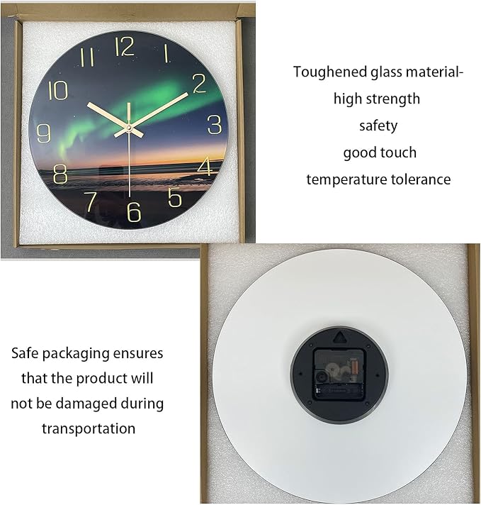 Coastal Large Wall Clocks for Living Room Decor 16 Inch Teal Glass Battery Wall Clock Modern Round Silent Wall Clock Non Ticking