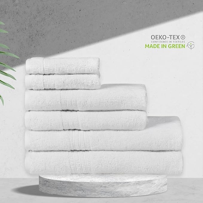 HOMELOVER 6 Piece Towel Set - 100% Organic Cotton, 2 Bath Towels, 2 Hand Towels, 2 Washcloths - 500 GSM, Hotel & Spa Quality, Soft, Quick Dry, Highly Absorbent Bathroom Essentials (Snow White)