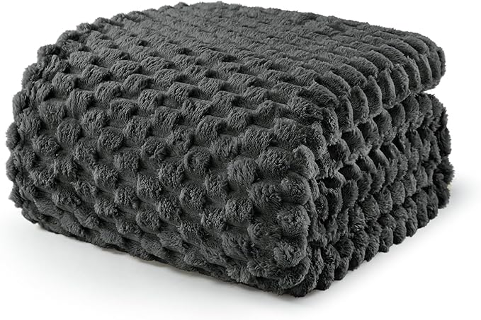 Exclusivo Mezcla Queen Size Soft Fleece Blanket, 90x90 Inches Stylish Jacquard Velvet Blanket for Bed, Fuzzy Cozy Lightweight for All Season, Grey