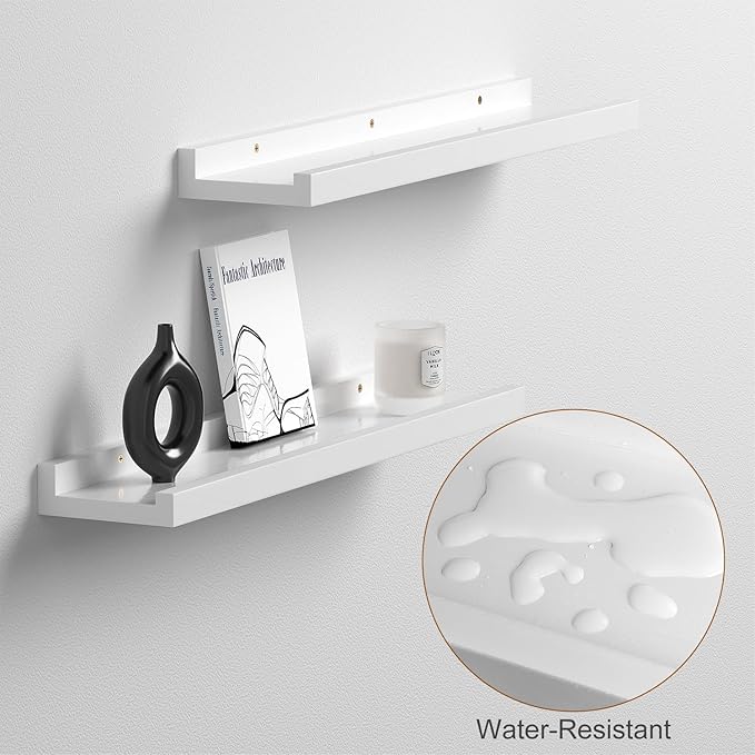 Floating Shelves for Wall Decor White, Rustic Solid Pine Wood Floating Shelves Wall Mounted, Wall Shelves with Lid for Living Room Bathroom Bedroom Kitchen, 16 Inch Set of 4 (White, 4Pack 16inch)