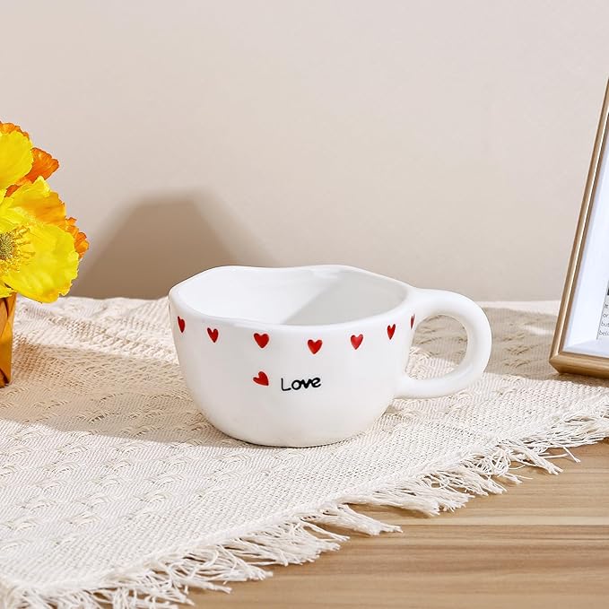 Koythin Ceramic Coffee Mug, Handmade Hot Chocolate Mugs, Cute Cup for Girl Women, Aesthetic Tea Milk Cup with Handle, 8.5 oz/250 ml for Latte, Cocoa, Office, Home (Little Heart Love)