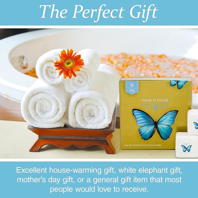 Set of 9 Organic Bath Bombs in a Beautiful Bath Bomb Gift Set - French Style Effervescent Ecstacy Bathbomb Essential Oil Spa Fizzies. Made with Natural Colors