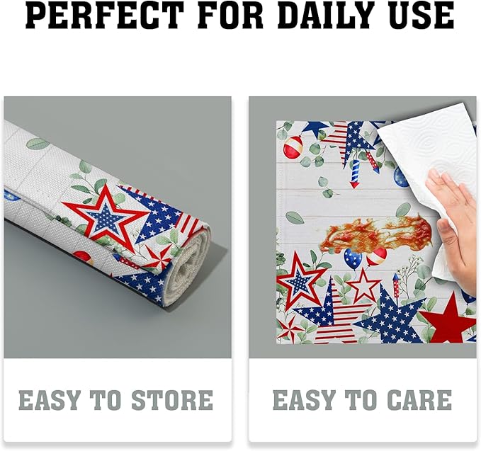 4th of July Placemats Set of 4 Patriotic America Flag Stars Rectangle Table Mats 12x18 Inch Country Rustic Holiday Kitchen Dining Home Outdoor Party Table Decoration