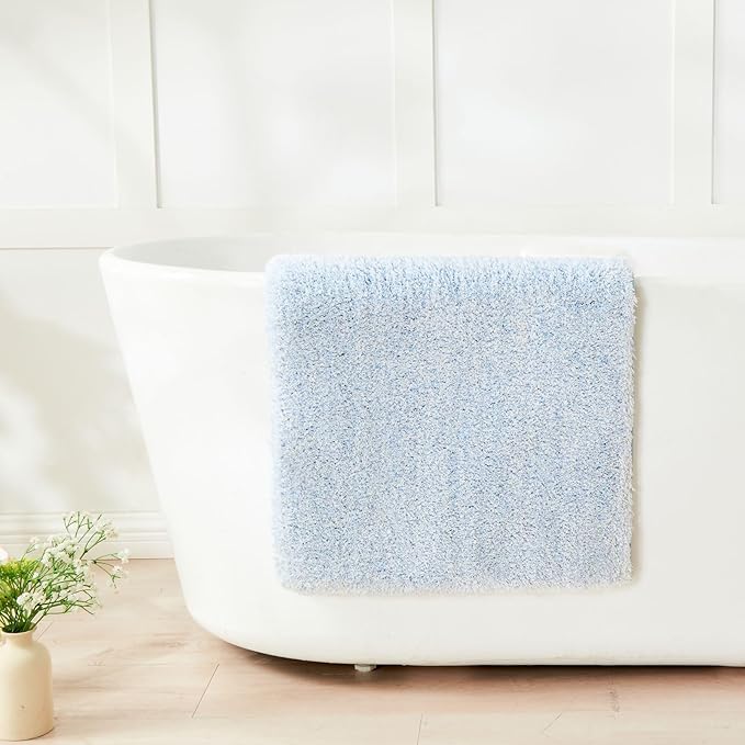 Douceur Sparkle Bath Mats for Bathroom Non Slip 32" X 20", Super Soft Microfiber Blue Bathroom Rugs Washable, Fluffy Absorbent Bath Rugs, Quick Dry Shower Mat Gifts, Blue and White